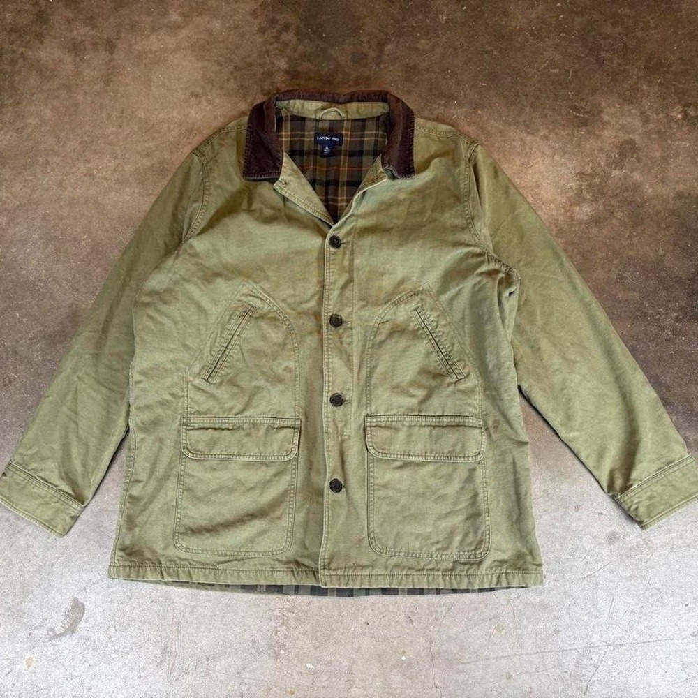 Lands' End green plaid lined chore jacket Men's Size XL